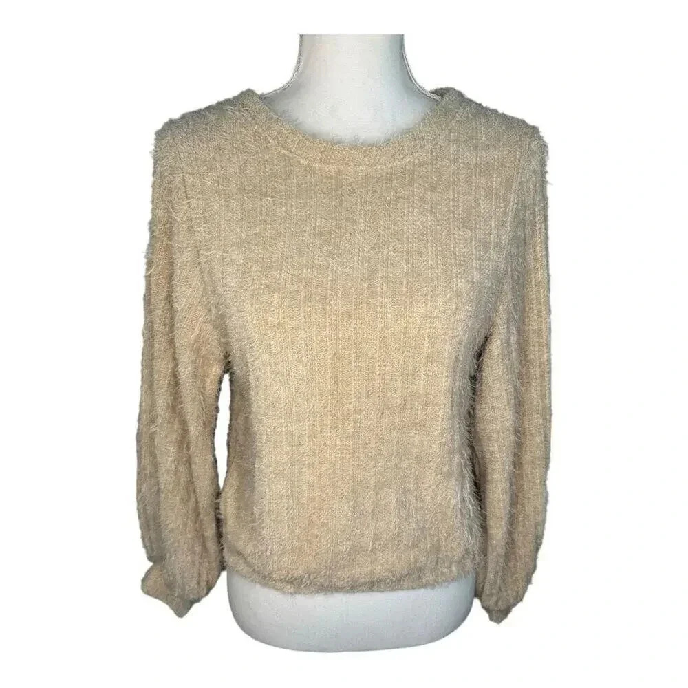 Altar’d State Women’s XS Tan‎ Shag Sweater With Elastic Hem